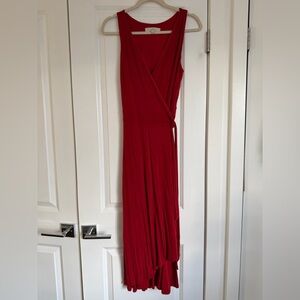 LOFT Red Wrap Midi Dress